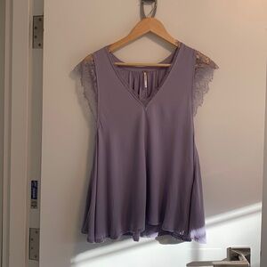 FP lavender flowy lace trimmed top